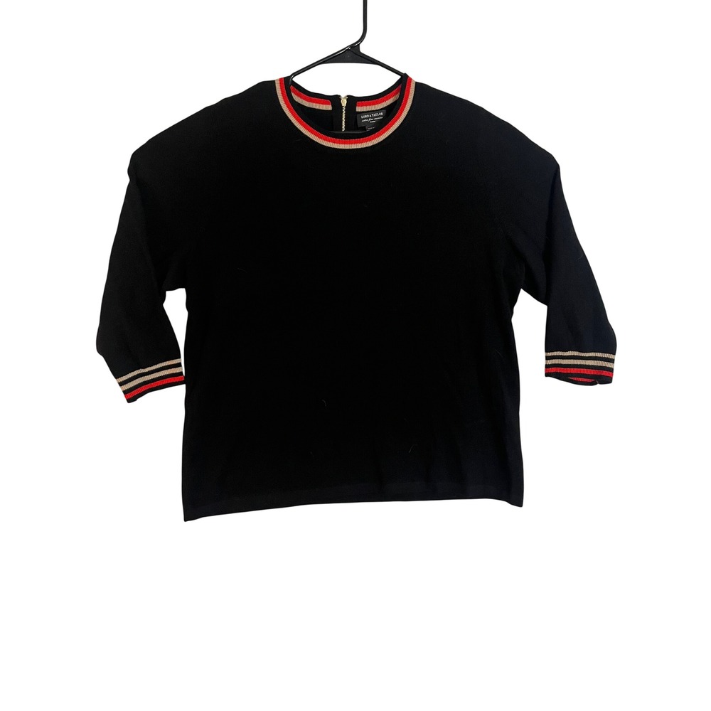 Lord & Taylor Extra Fine Merino Wool Sweater Black Red Stripe Zip Back 2X